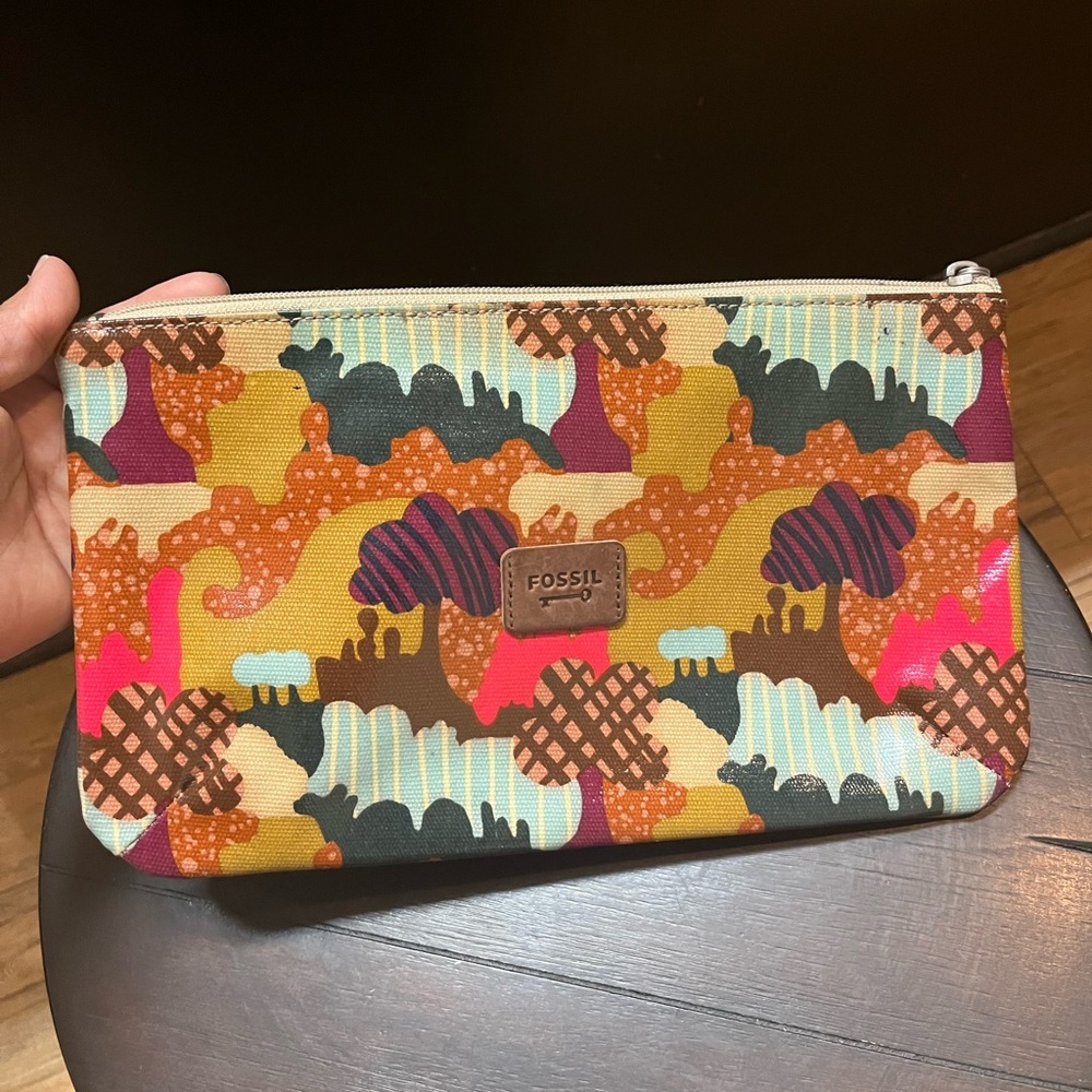 Fossil Key Per Cosmetic Bag Travel Pouch Clutch Coated Canvas Fun Print